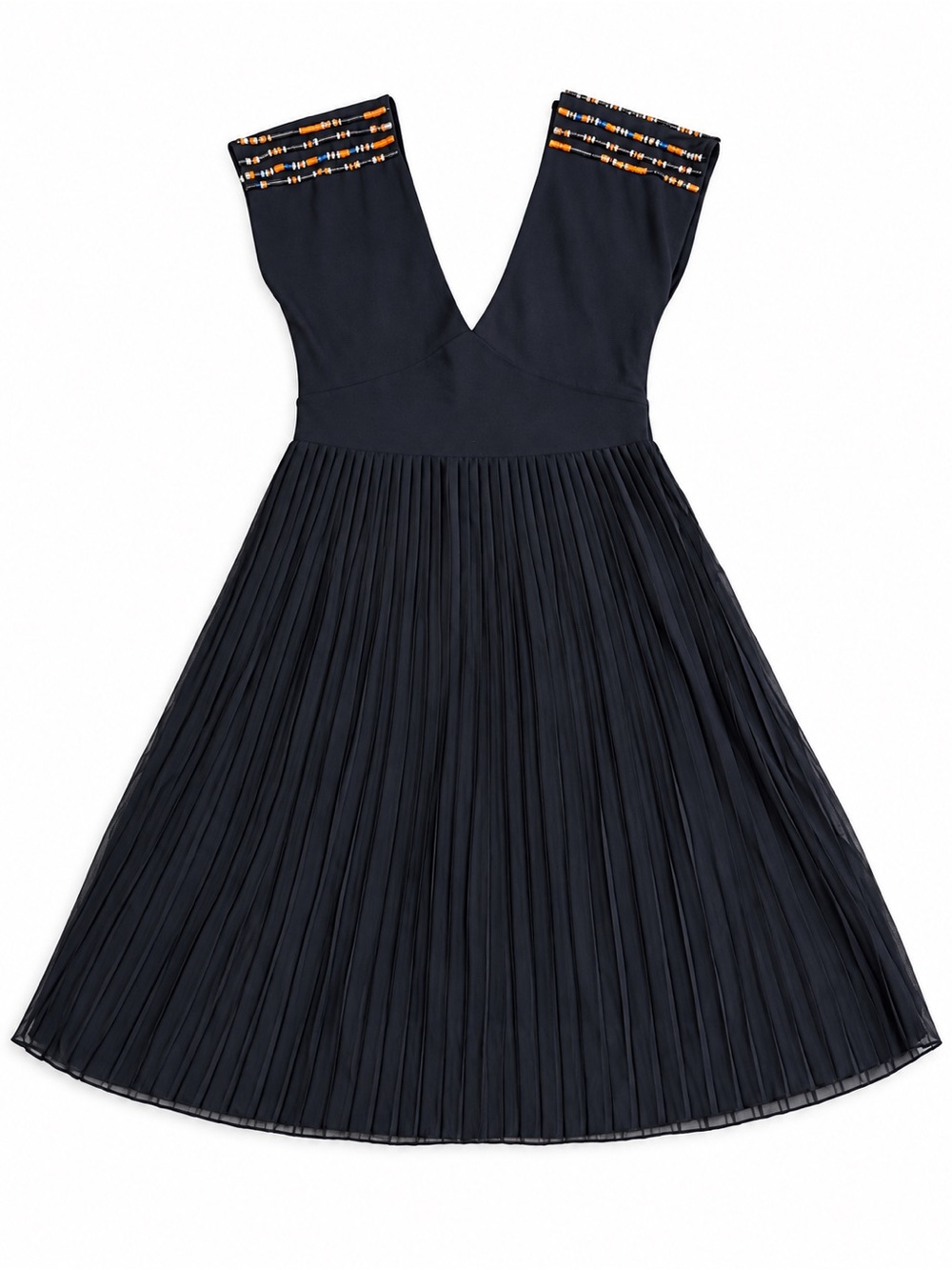 FRENCH CONNECTION PLEATED FIT FLARE DRESS WOMENS SIZE 0 BLACK BEADED NWT $228